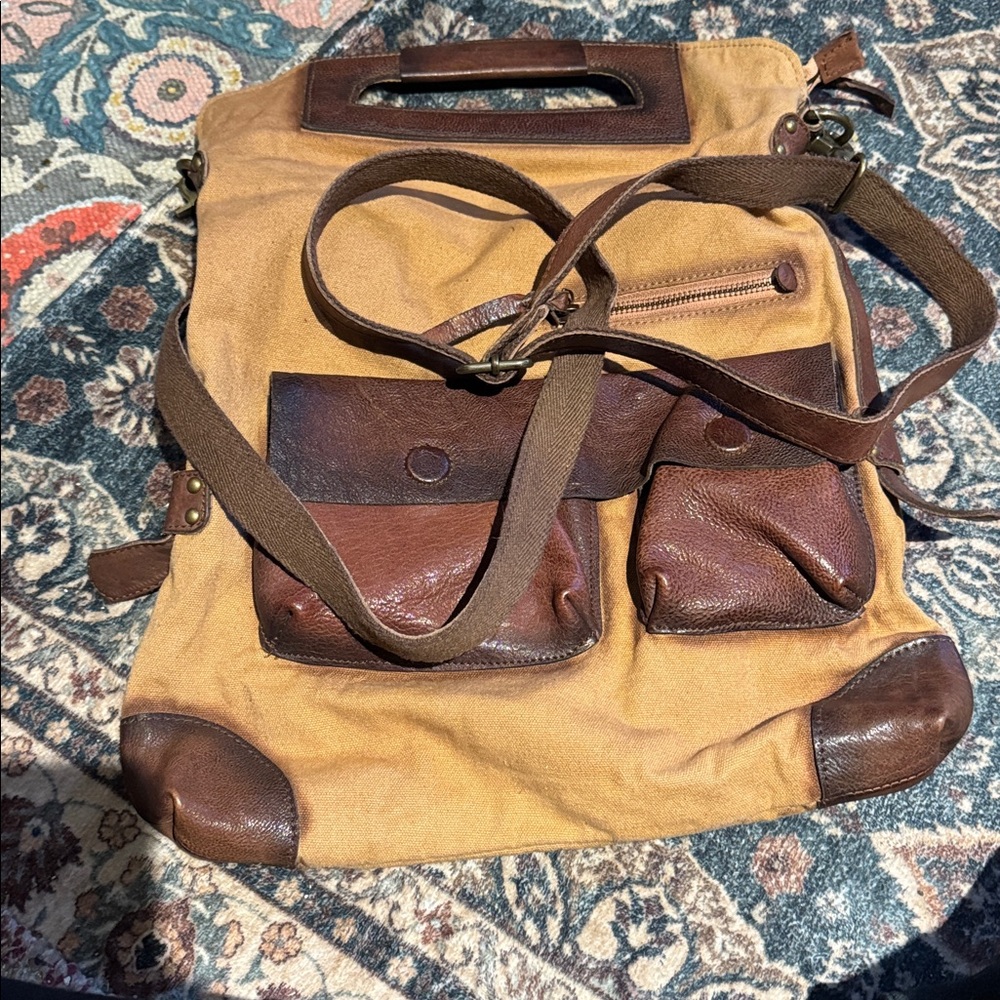 Free People Chocolate and Beige Hobo Bag 14x17